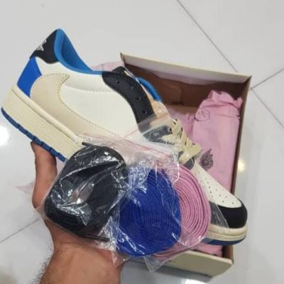 کتانی نایک ایر جردن ۱ بدون ساق تراویس اسکات آبی Nike air jordan 1 low travis Scott fragment blue