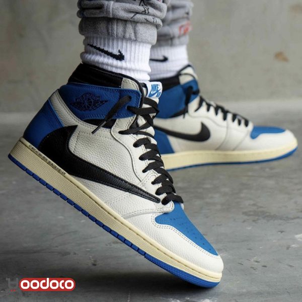 کتانی ایر جردن ۱ تراویس اسکات آبی Nike air jordan 1 high travis Scott fragment blue