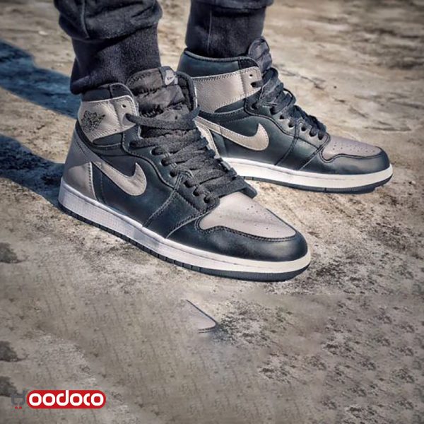 کتانی نایک ایر جردن ۱ مشکی طوسی Nike air jordan 1 high black and grey