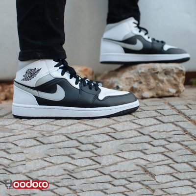 کتانی نایک ایر جردن ۱ مشکی طوسی سفید Nike air Jordan 1 mid black grey white