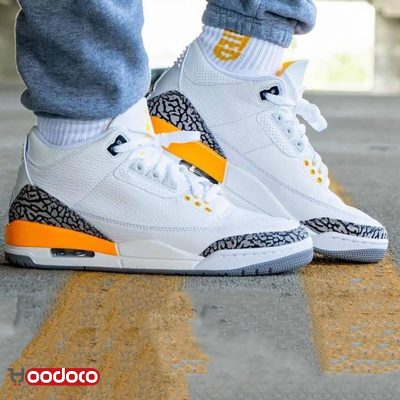 کتانی نایک ایر جردن ۳ رترو سفید زرد Nike air jordan 3 retro white and yellow