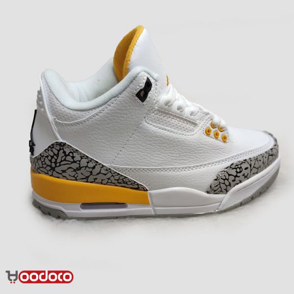 کتانی نایک ایر جردن ۳ رترو سفید زرد Nike air jordan 3 retro white and yellow