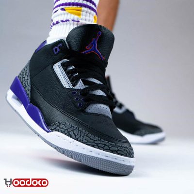کتانی نایک ایر جردن ۳ رترو مشکی بنفش Nike air jordan 3 retro black and purple