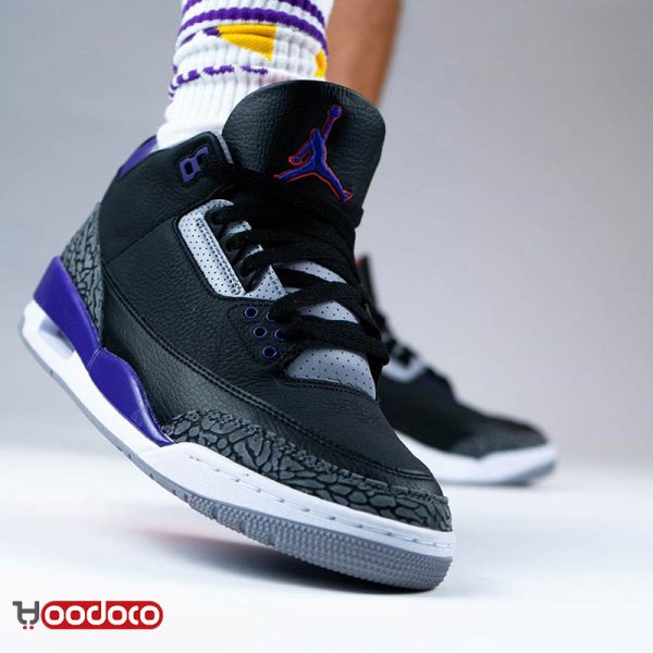 کتانی نایک ایر جردن ۳ رترو مشکی بنفش Nike air jordan 3 retro black and purple