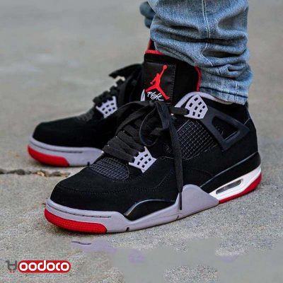 کتانی نایک ایر جردن ۴ رترو مشکی طوسی Nike air Jordan 4 retro black and grey