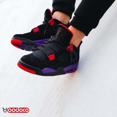 کتانی نایک ایر جردن ۴ رپتورز مشکی بنفش Nike air jordan 4 Raptors black and purple