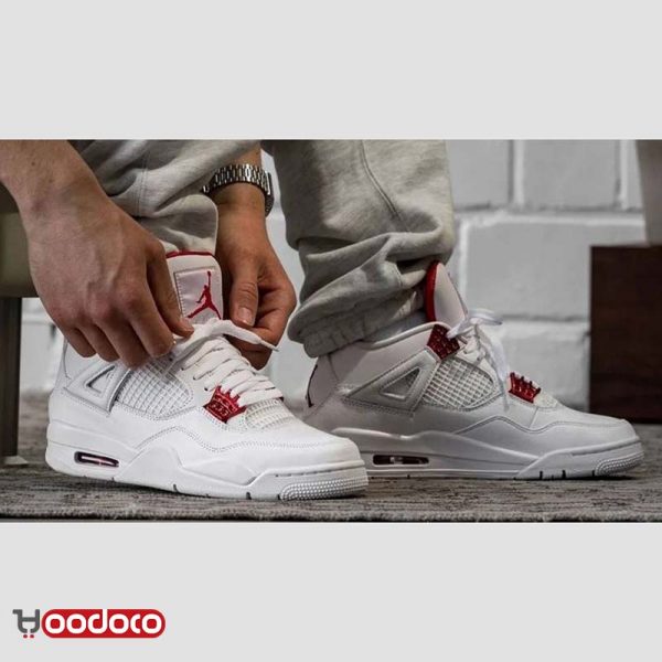 کتانی نایک ایر جردن ۴ متالیک سفید قرمز Nike air Jordan 4 metallic white and red