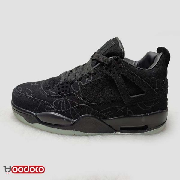 کتانی نایک ایر جردن ۴ کاوز مشکی جیر Nike air Jordan 4 kaws black suede