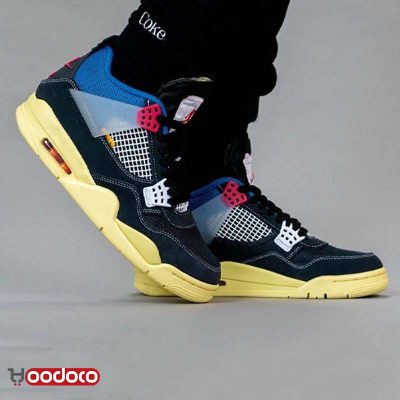 کتانی نایک ایر جردن ۴ یونیون مشکی آبی Nike air jordan 4 union black and blue