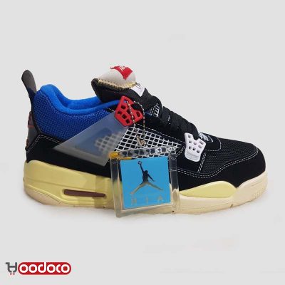 کتانی نایک ایر جردن ۴ یونیون مشکی آبی Nike air jordan 4 union black and blue