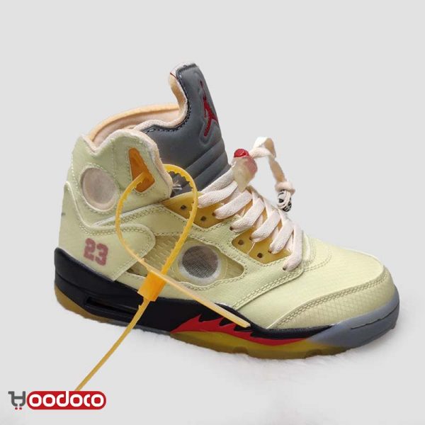 کتانی نایک ایر جردن ۵ آف وایت زرد Nike air Jordan 5 off-white yellow