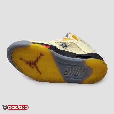 کتانی نایک ایر جردن ۵ آف وایت زرد Nike air Jordan 5 off-white yellow