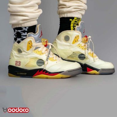 کتانی نایک ایر جردن ۵ آف وایت کرمی Nike air jordan 5 off-white cream