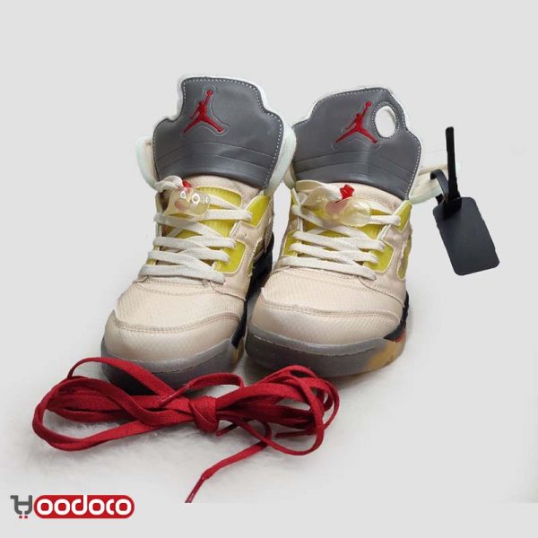 کتانی نایک ایر جردن ۵ آف وایت کرمی Nike air jordan 5 off-white cream