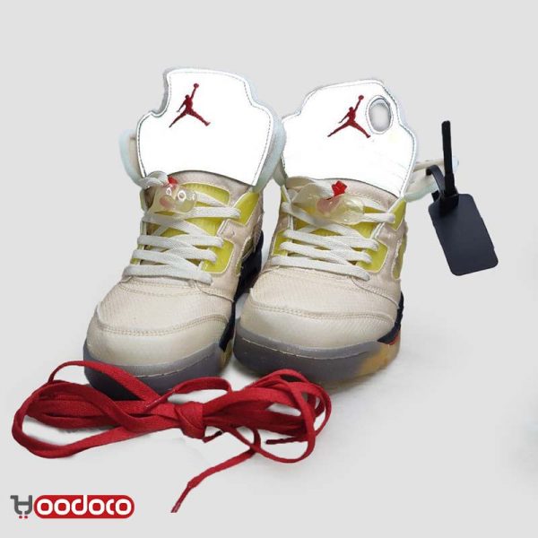 کتانی نایک ایر جردن ۵ آف وایت کرمی Nike air jordan 5 off-white cream