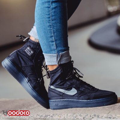 کتانی نایک ایر فورس ۱ ساقدار شل مشکی Nike air force 1 high shell black