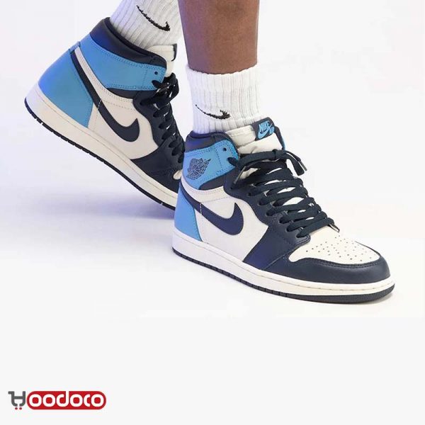 کتانی نایک ایر جردن ۱ ابسیدان آبی سورمه ای Nike air jordan 1 high obsidian blue and navy