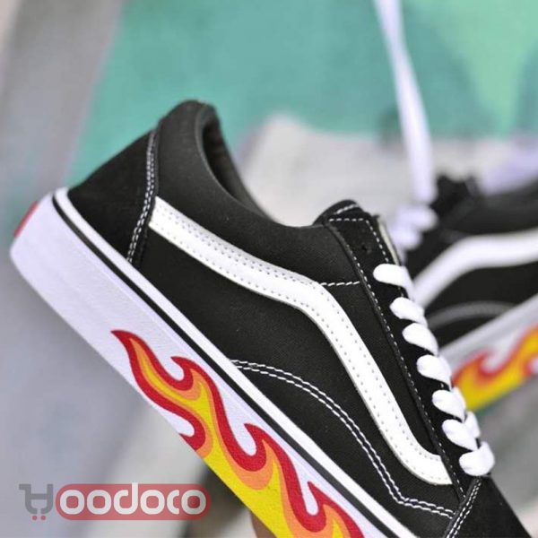 کفش ونس اولد اسکول زیره آتشی مشکی vans Old Skool fire soles black