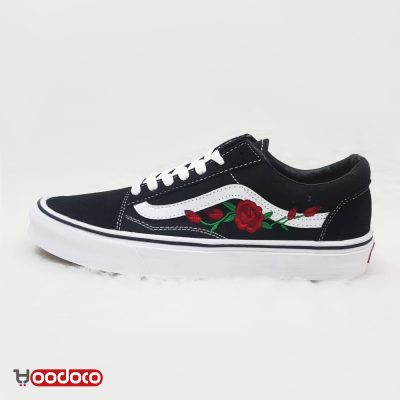 کفش ونس اولد اسکول گل دار رز مشکی Vans Old Skool rose flower black