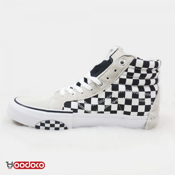 کفش ونس ساقدار زیپی شطرنجی سفید Vans SK8-hi reissue cut and paste checker white