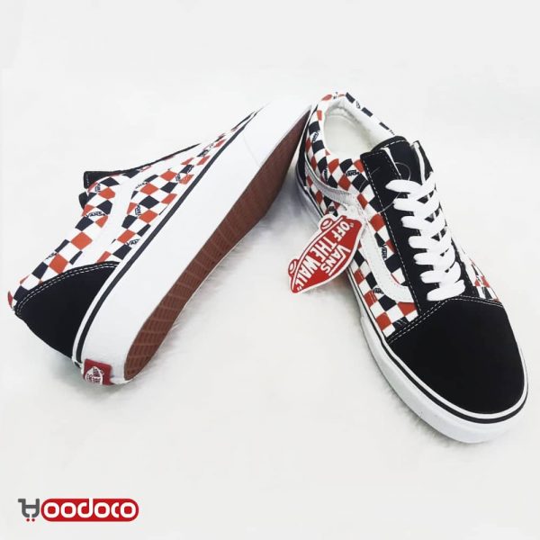 کفش ونس اولد اسکول شطرنجی مشکی نارنجی Vans Old Skool checker black orange