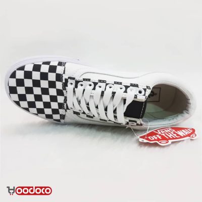 کفش ونس اولد اسکول سفید حاشیه شطرنجی Vans Old Skool checker wite