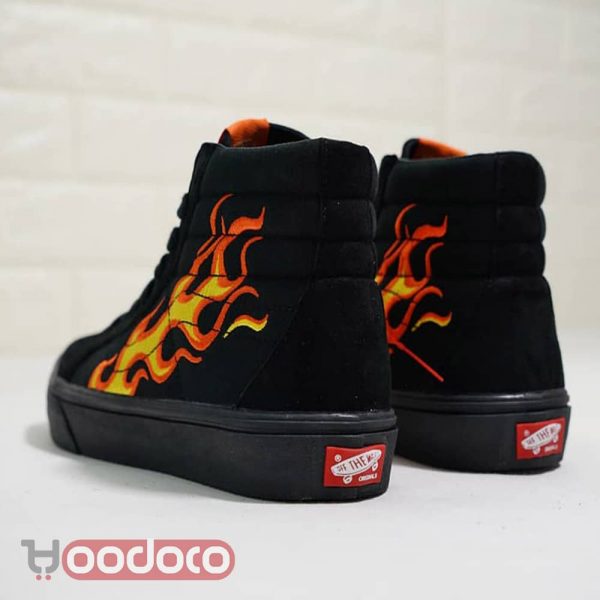 کفش ونس ساقدار آتشی تمام مشکی vans sk8-mid reissuer fire all black