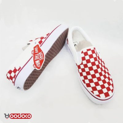 کفش ونس کالج شطرنجی قرمز سفید Vans slip-on checker red white