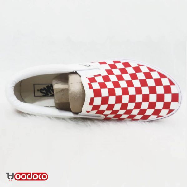 کفش ونس کالج شطرنجی قرمز سفید Vans slip-on checker red white
