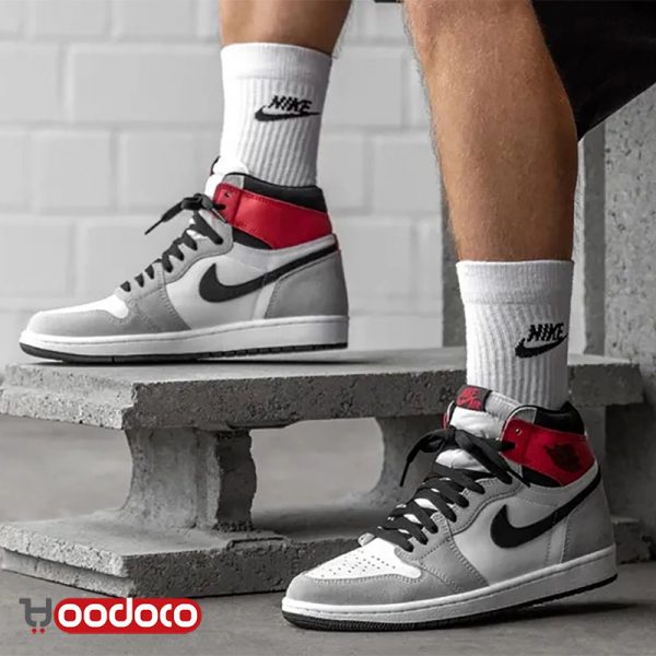 کتانی نایک ایر جردن ۱ طوسی قرمز Nike air Jordan 1 high smoke grey and red