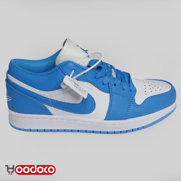 کتانی نایک ایر جردن ۱ بدون ساق آبی سفید "یو ان سی" Nike air Jordan 1 low blue and white "unc"