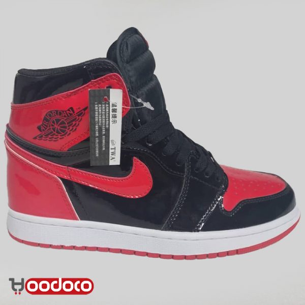 کتانی نایک ایر جردن ۱ مشکی قرمز ورنی Nike air jordan 1 black and red verni