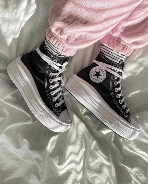 کانورس آل استار چاک تیلور موو پلتفورم مشکی سفیدConverse chuck taylor all star move white and black